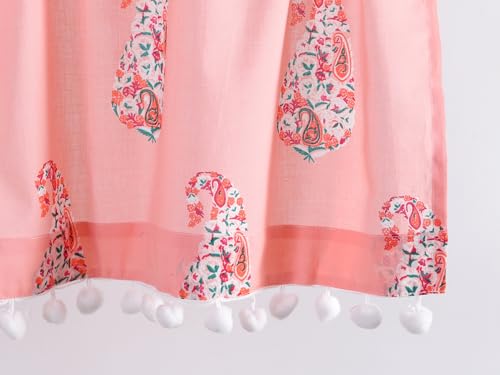 Image of Ravaiyaa - Attitude is everything Hand Printed Half Window Kitchen Curtain 100% Cotton Short Drapery Valance Curtain 40 inch X 18 inch Inch (Pink Paisley)