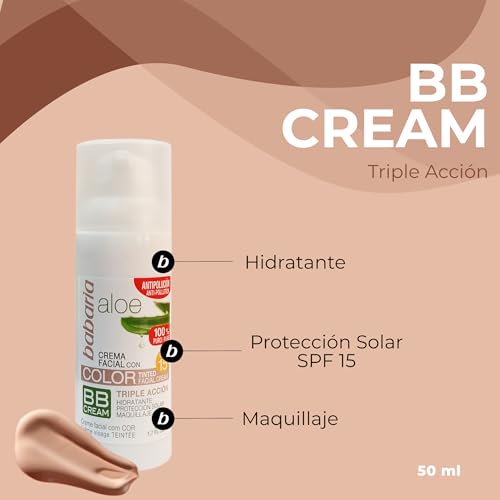 Babaria - Crema Facial Con Aloe Vera Puro 100% | Crema Hidratante Facial Mujer Y Hombre 50ml | Protector Solar Con Maquillaje | Cremas Faciales Mujer Y Cremas Faciales Hombre - imagen 3