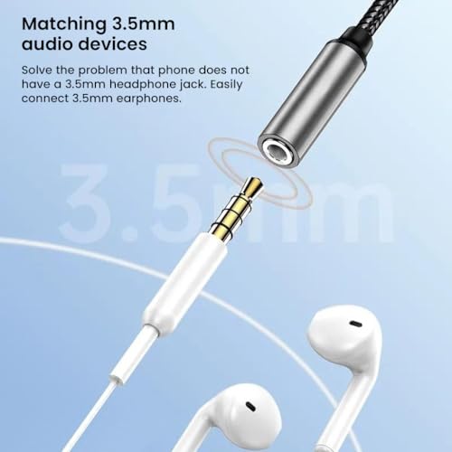 Image of AUDIOCULAR D16 Lightning to 3.5mm DAC Amp Adapter, Portable Audio Converter with Mic Support, Smart Chip, for iPhone 7-14, SE, iPad, Plug & Play for Music, Calls, Travel (Grey)