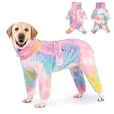 Picture of Dog Winter Coat for Large Medium Small Dogs, Warm Fleece High Collar Full Body Dog Jumpsuit Comfortable Onesie Apparel (Pink Blue, 6X-Large)