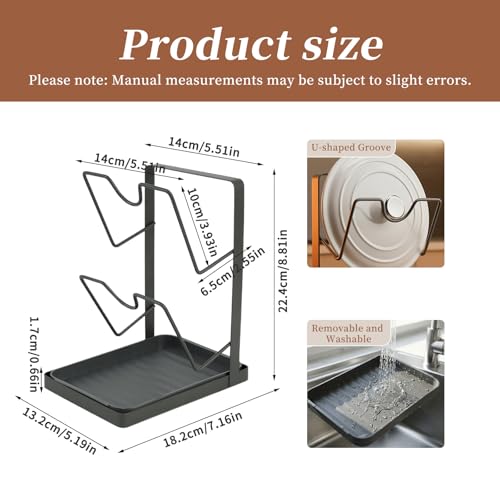 BZMLDXW 304 Stainless Steel Pot Lid Holder 2-Tier Heavy Duty Pot Lid Multifunctional Kitchen Countertop Kitchen Pot Lid Storage Rack Multifunctional Pots Lids Organizer Rack with Removable Drip Tray by BZMLDXW - Used condition - Image 2