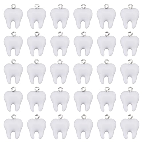 Breloques en résine aspect dent avec boucle en fer solide pour création de bijoux, x30