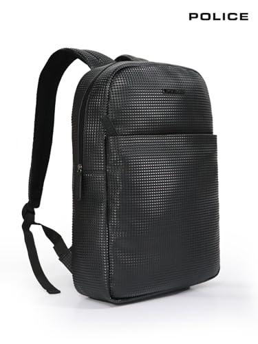 Image of POLICE Black Medium Size 20Ltr Leather Backpack for Men & Women