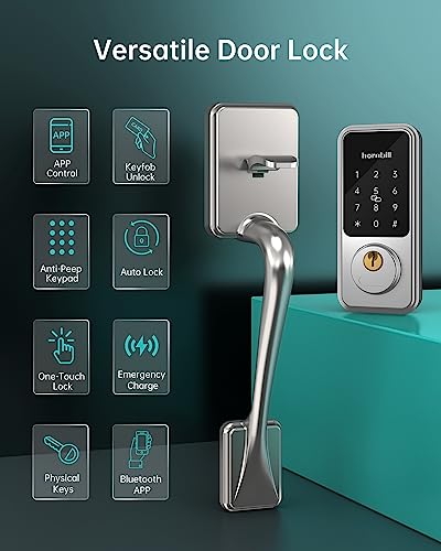 Hornbill Smart Front Door Lock Set, Keyless Entry Door Lock With Handle, Smart Deadbolt Keypad Lock, Alexa Front Door Handle Set, Bluetooth Digital Lock With App/Ic Cards/Auto Lock/1-Touch Lock/Keys #TOP1