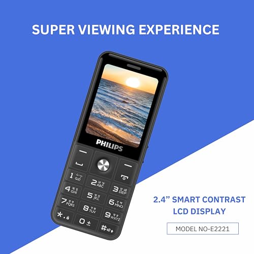 Image of Philips All-New E2221 Sleek & Stylish |Keypad Mobile with 2.4 inch Screen|2500 MAH Battery | 2030mm Speaker| Wireless FM | Bright Torch| Digital Camera|Cool Gray