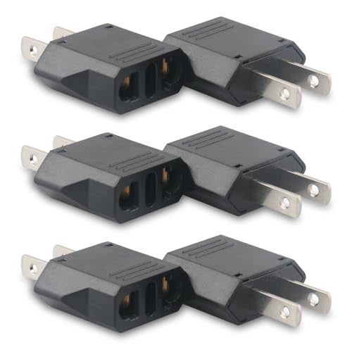 European to US Travel Plug Adapter- 6 Pack Europe to US Plug Adapter, European to American 220V to 110V Converter, Travel Adapter from European to American, Canada, Mexico (Black)