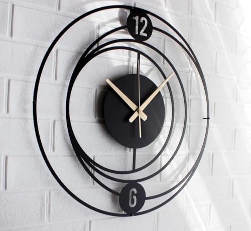 Image of Wall Clock Stylish Metal Analog Wall Clock for Living Room, Bedroom, Office, Kitchen, Home and Hall | Antique Fancy Big Size Modern Wall Watch (Black(DA-189), 60 CM)