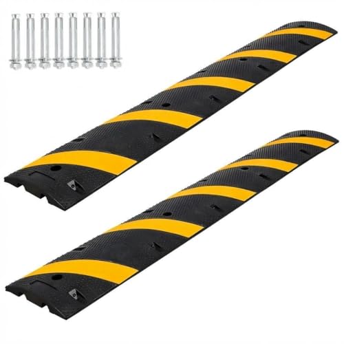 6FT Heavy Duty Recycled Rubber Speed Bump 2 Pack 25 000 Lbs Capacity Speed Bump Cable Protector Ramp 2 Channel Traffic Hump for Parking Lot School Warehouse Driveway Portable & Durable