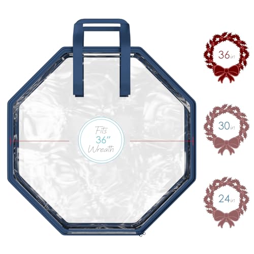 Image of Hearth & Harbor Wreath Storage Container - Clear Christmas Wreath Storage Bag, Dual Zipper and Handles - 36 inch Premium Wreath Storage Organizer Box