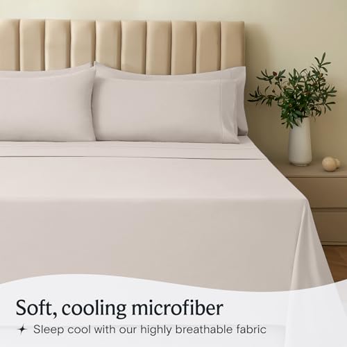 Image of LuxClub 5 PC Sheet Set Bed Sheets Deep Pockets 16 inch Eco Friendly Wrinkle Free Cooling Machine Washable Hotel Bedding Silky Soft - Linen Split King