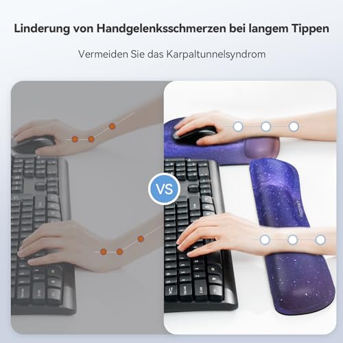 TECKNET Mauspad mit Handauflage, Gelkissen Mousepad und Ergonomische Memory Foam Tastatur Handgelenkauflage Set, Wasserdicht Mausunterlage für Computer und Laptop