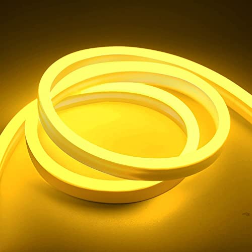 GUPUP Neon Light Strip, DC 24V 600 LEDs, Neon Rope Lights,Golden Yellow Strip Lighting, Soft,Flexible,Cuttable,Waterproof,Suit for Gaming Room/Sign Customize/Indoor Decor(Adaptor not Include)