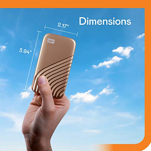 Image of WD Western Digital 2TB My Passport Portable SSD, 1050MB /s R, 1000MB /s W, Upto 2 Meter Drop Protection, HW Encryption, Type-C Cable & Type-A Adaptor, for PC&Mac, Gold, 5Y Warranty, External SSD