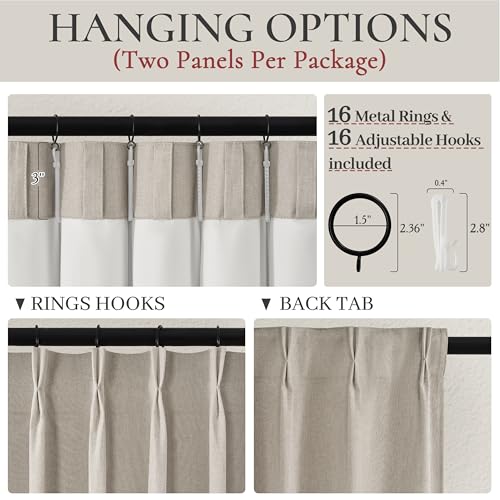 Image of GreyFlax Black Out 54 Inches Long Boho Small Curtains 2 Panels Set, Farmhouse Short Curtain for Bedroom /Bathroom /Kitchen Thermal Insulated Flax Linen Pinch Pleated Bay Window Drapes (40 inchWx54 inchL)