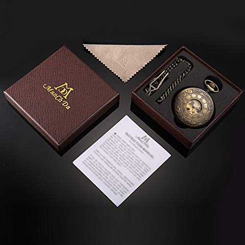 Manchda Pocket Watch - Engraved Bronze Retro Vintage Double Hunter Series Skeleton Dial Delicate Mechanical Movement + Gift Box #TOP6