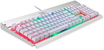 EagleTec KG011 Mechanical Keyboard Wired Ergonomic Clicky Blue Switch Equivalent for Office PC Home or Business (White Keyboard RGB LED Backlit)
