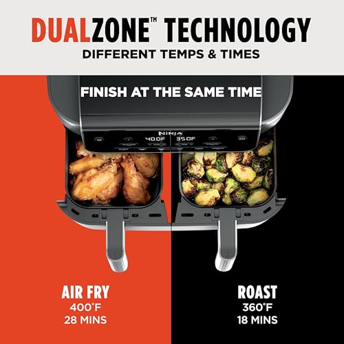 Image of Ninja DualZone 2-Basket Air Fryer, 8-Qt, Smart Finish & Match Cook, 6 Cooking Functions, Cook 2 Foods 2 Ways and Finish at the Same Time, Grey, DZ801 (2026 Release)