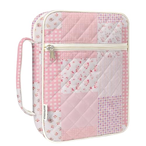 shirabags Quilted Bible Cover Case for Women - Elegant Cotton Bible Bag for Study Church Christian Gifts for Women(Pink Floral Patchwork M)