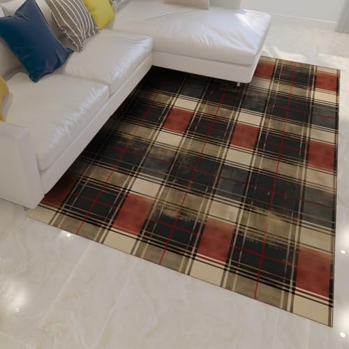 Tapis traditionnelle à carreaux rétro lavable de taille 100x150 cm - 3