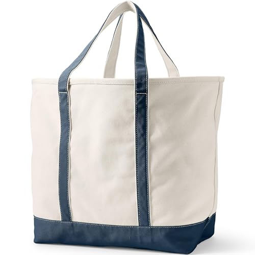 Image of Lands' End Natural Open Top Canvas Tote Natural /radiant Navy X-Large Regular Handle