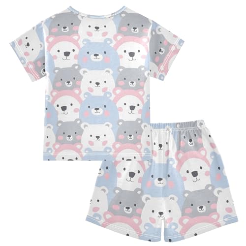 ALAZA Bear White Blue Gray Pajamas Short Sleeve 2 Piece Sleepwear Top and Bottom Pajama Set Unisex2