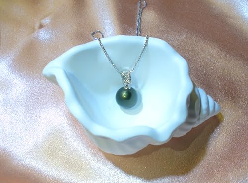12mm & 14mm South Sea Pearl Pendant Necklace with Diamonds for Women - 12mm & 14mm Tahitian Pearl Necklace with Diamonds Single Pearl Necklace for Women with 925 Sterling Silver Chain4