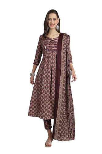 Merira Women's Cotton Blend Jaipuri Printed Kurta & Pant with Dup...