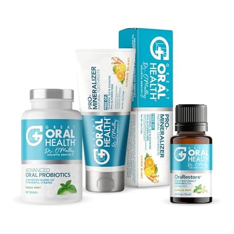 Great Oral Health Dentist Formulated Trio Bundle - Remineralizer Nano-Hydroxyapatite Citrus Blast Toothpaste - Mint Oral Probiotics for a healthy microbiome- OraRestore Oral Health Essential Oil Blend Cover