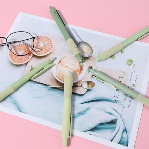Image of COOFANDY 5 Pcs Cute Pens Bulk for Tea Lover Aesthetic Stationery Supplies Gel Ink Pens,0.5mm Gel Pens Retractable Quick, Black Ink Smooth Writing for School Office Supplies (Green tea)
