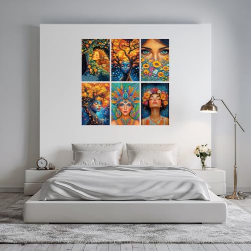 Image of SiddArtify Bohemian Floral Wall Art Prints Set - Colorful Woman Portrait Poster Decor for Living Room Bedroom - 12x18 inch Board Pack of 6