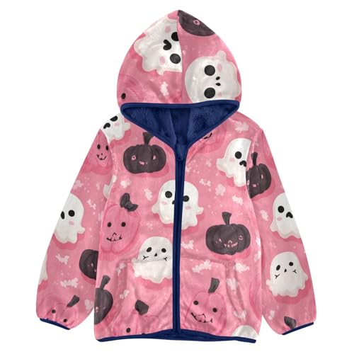 Cute Ghosts and Pumpkins Toddler Fleece Jacket Girl Boys Hooded Fleece Jacket Coat Warm Outwear Zip-up 3-10T