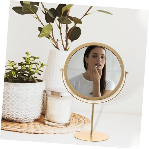 Espejo de maquillaje redondo Luxshiny dorado para mesa miniatura 7
