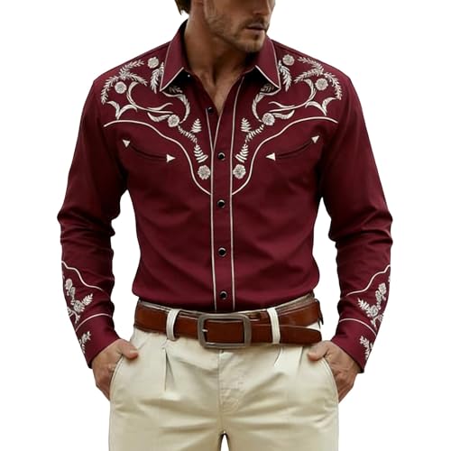 Chemise décontractée Homme cowboy en coton à manches longues imprimées pour festival taille M