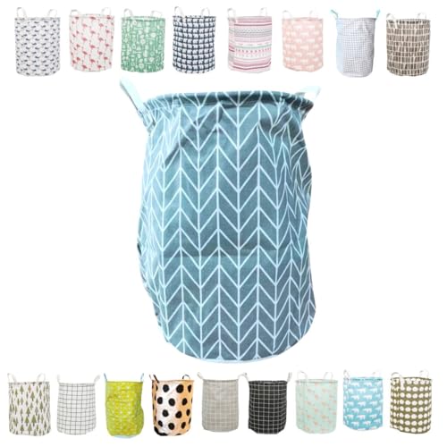 【YES I’M GOOD】ランドリーバスケット 洗濯かご 北欧風 綿麻 おしゃれ 取っ手付き 丸型 折りたたみ 大容量 洗濯物 おもちゃ収納 収納ボックス 韓国インテリア 子ども部屋 スリム 洗面所 リビング ナチュラル シンプル 無印風 (35×42c