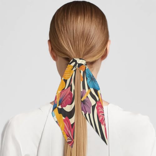 Tropical Flower Zebra Silk Feeling Scarf Head Scarf for Women 23.6 x 23.6 Inch Neckerchief Lightweight Square Scarves Bandana Hair Wrap for Sleeping4