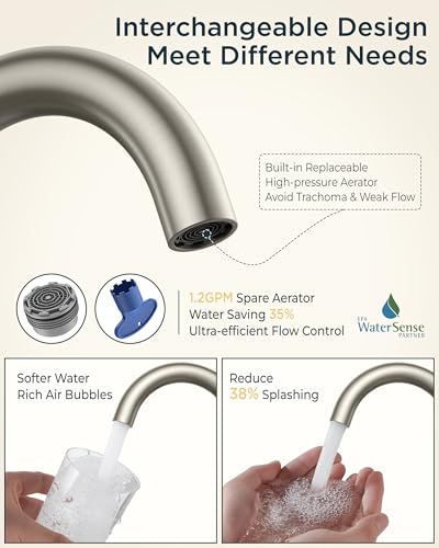 Image of FORIOUS Brushed Nickel Bathroom Faucet 2 Hole, 4 Inch Centerset Bathroom Sink Faucet Brushed Nickel with Pop-up Dain, 24 inch CUPC Hoses, 360 Swivel Gooseneck for RV Basin