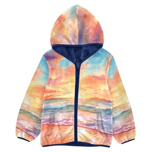 Boys Girls Fleece Jacket Sunrise at Seaside Kids Warm Hooded Outwear Coat