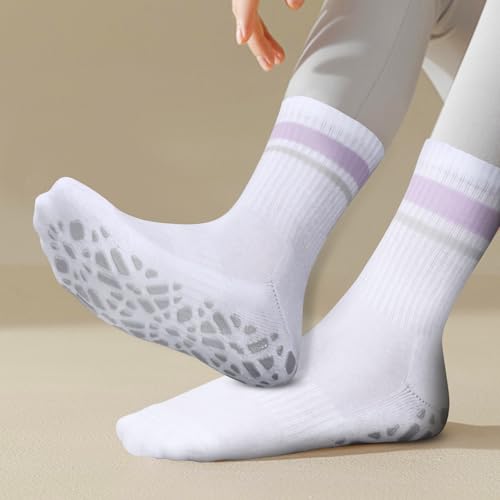 Pilates Socks for Women, Non Slip Yoga Socks Wicking Cushioned Grip Socks for Barre Barefoot Workout Hospital, 3 Pairs3