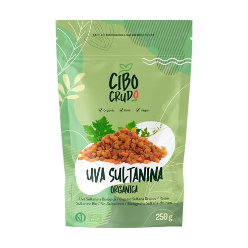 Uva Pasas Sultanas Ecologicas - 250g. Uvas Pasas Deshidratadas y Cruda Sin Azúcares Añadidos para Consumir con Snacks o en Dulces.