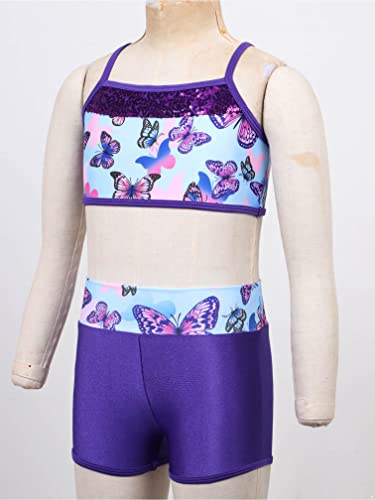 Kids Girls 2PCS Sports Outfits Ballet Gym Sequins Mermaid Tank Top Shorts Set Tankini Swimwear Gymnastics Tracksuit4