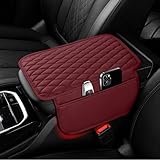 Car Center Console Cover, Upgraded Microfiber Leather Car Arm Rest Cover with 2 Storage Bags, Universal Armrest Cover for Car Storage Box Car Interior Accessories Protector for Most Vehicle-Red