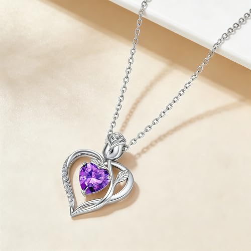 Image of Heart Birthstone Necklace for Women I Love You