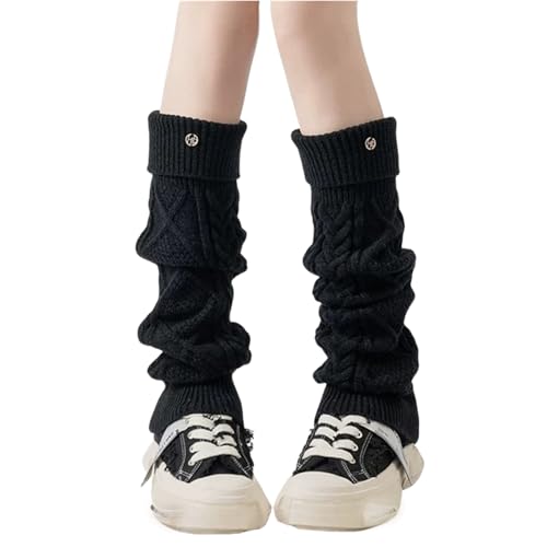 Andiwa Stulpen für Damen Mädchen aus Wolle Beinstulpen Gestrickte Beinlinge Leg Warmers Beinwärmer Flexibel Warme Kniewärmer Stiefelstulpen Langer Stulpensocken Beinwärmer (Schwarz, 40CM)