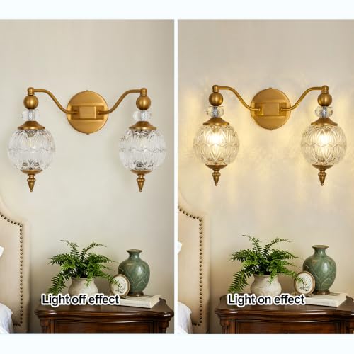 Image of Vintage Vanity Light 2 Light Gold Bathroom Light Fixtures Over Mirror