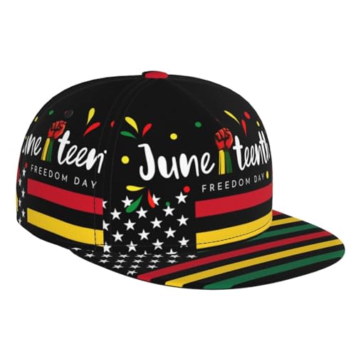 AKMCBSH Juneteenth Freedom Day Snapback Hat Black with Stars and Stripes Adjustable Flat Bill Baseball Cap for Women Men