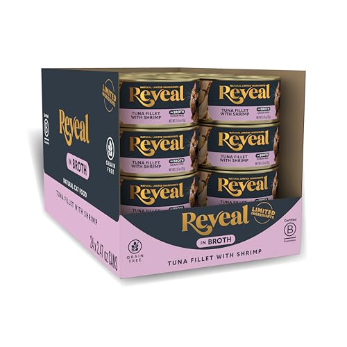 Image of Reveal Tuna Fillet & Shrimp in Broth Wet Cat Food 24-Pack 2.47 oz Cans | 100% Natural, High Quality Protein, Limited Ingredient, Grain Free, Complementary Food, No Fillers, No Artificial Additives