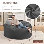 3Ft Bean Bag Chair, Memory Foam Filling Bean Bag Chairs with Velvet Cover, Removable and Machine Washable Cover, Giant Bean Bag Chair for Adult - Grey - Image 3