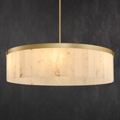 HONIEGG 42 Round Alabaster Chandelier Modern Gold Marble Light Fixture