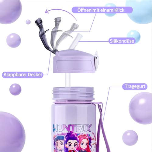 Dowdiles 700 ml Trinkflasche mit Strohhalm – Doppelseitiges Cartoon Motiv, auslaufsicherer Trinkbecher mit Deckel & Griff – BPA-frei, bruchfest – für Schule, Camping, Reisen – für Mädchen