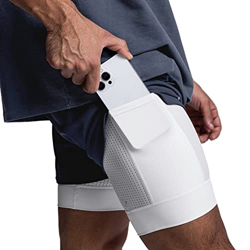 Image of DIOTSR Mens 2 in 1 Running Workout Shorts for Men Lightweight Training Shorts Quick Dry Gym Shorts with Phone Pocket